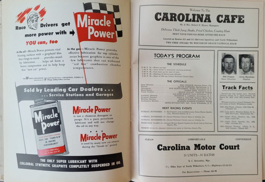1952 NASCAR North Wilkesboro Wilkes 200 Program - Event Schedule.