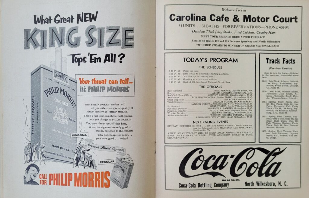 1953 NASCAR North Wilkesboro Wilkes 160 Program - Event Schedule.