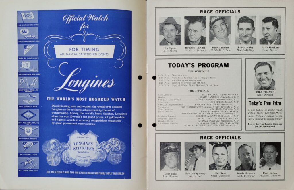 1954 NASCAR North Wilkesboro Wilkes 160 Program - Event Schedule