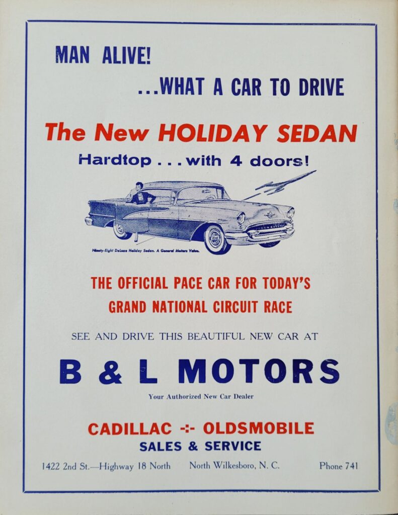 1955 NASCAR North Wilkesboro Wilkes 160 Program Back Cover.