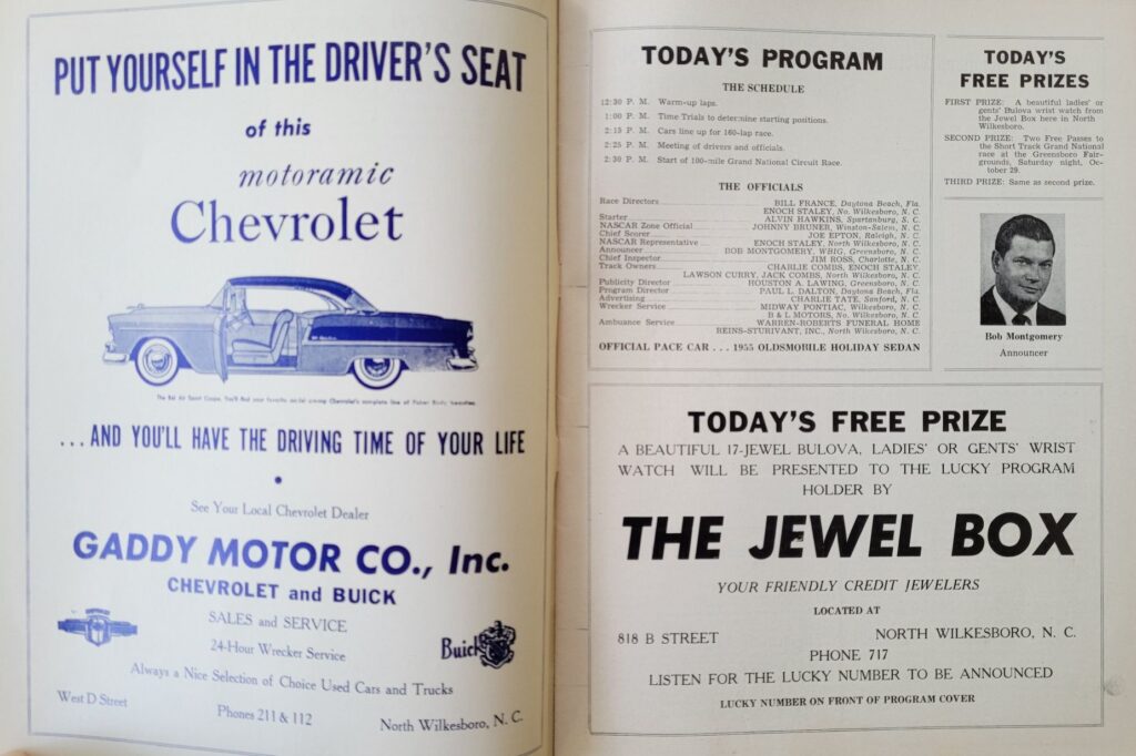 1955 NASCAR North Wilkesboro Wilkes 160 Program - Event Schedule.