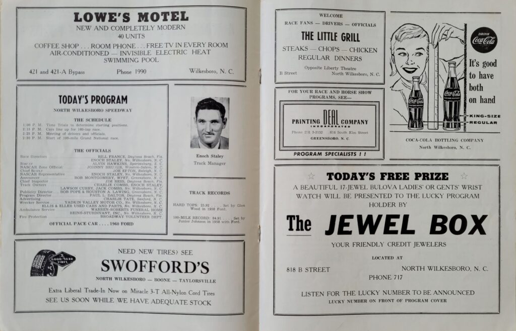 1959 NASCAR North Wilkesboro Wilkes 160 Program - Event Schedule.