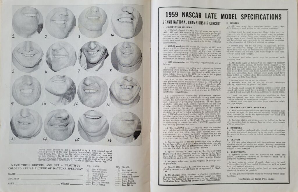 1959 NASCAR North Wilkesboro Wilkes 160 Program - Late Model Specifications.