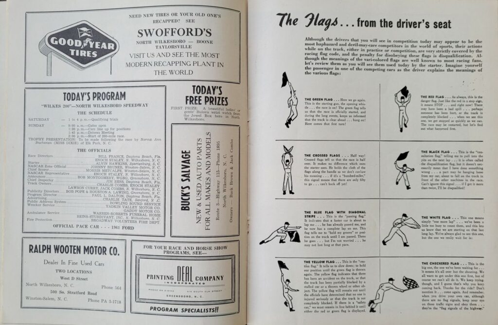 1960 NASCAR North Wilkesboro Wilkes 200 Program - Event Schedule.