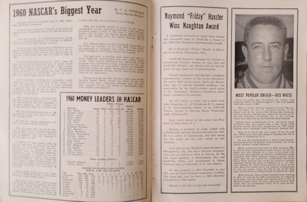 1961 NASCAR North Wilkesboro Wilkes 200 Program - Most Popular Driver.