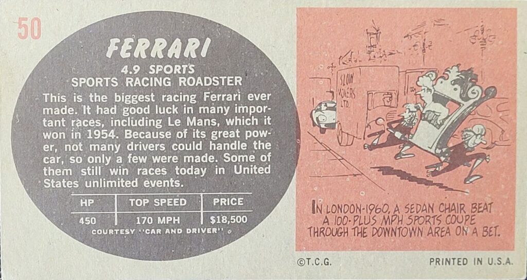 1961 Topps Sports Cars - Lister -Ferrari Card #50