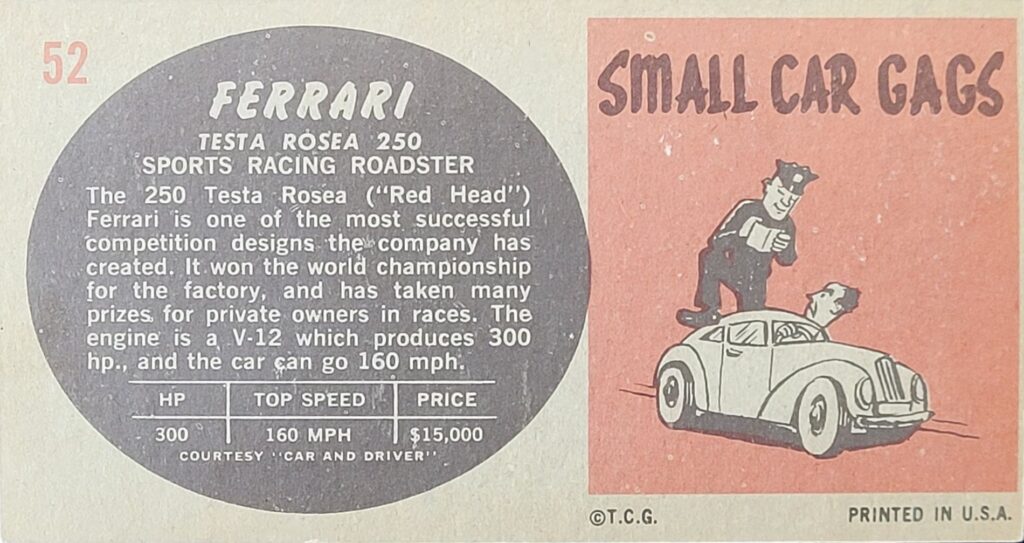 1961 Topps Sports Cars - Lister -Ferrari Card #52