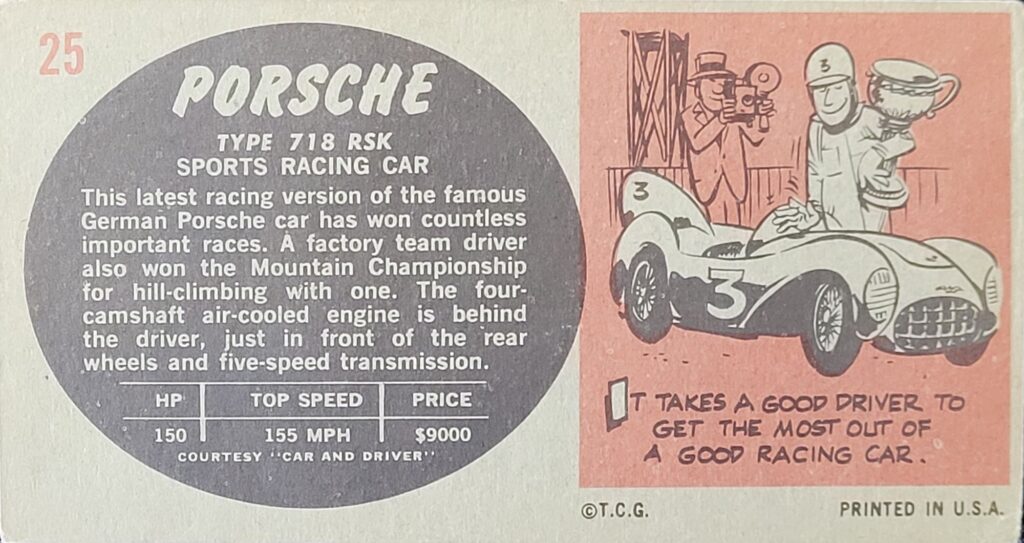 1961 Topps Sports Cars - Porsche Card #25