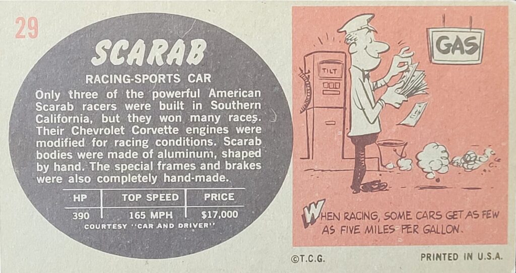 1961 Topps Sports Cars - Scarab Card #29