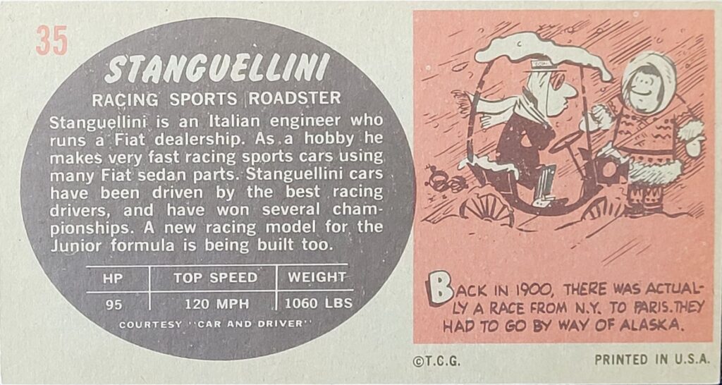1961 Topps Sports Cars - Stanguellini Card #35.