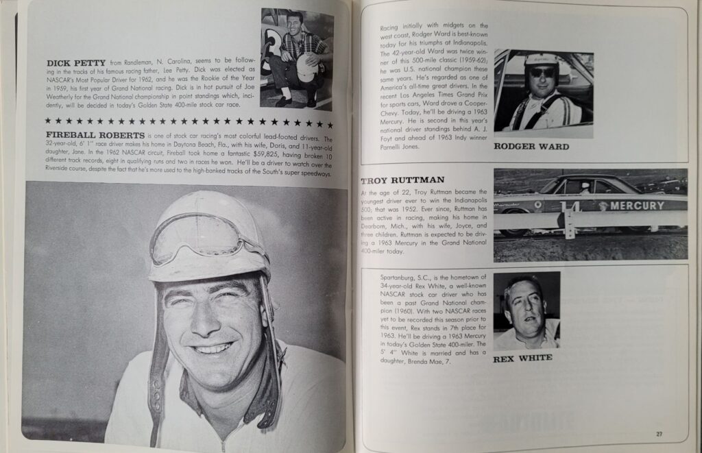 1963 NASCAR Riverside Golden State 400 Program - Pages 26-27.