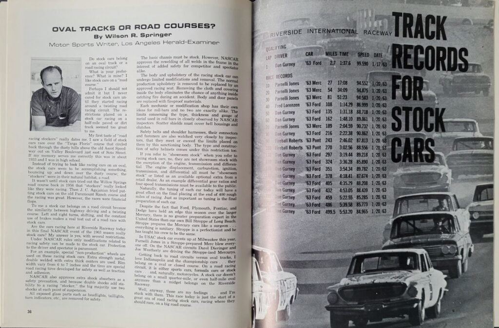 1963 NASCAR Riverside Golden State 400 Program - Pages 36-37.