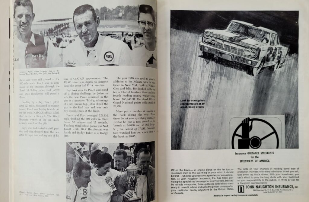 1966 NASCAR Atlanta 500 Program - Marvin Panch and the Wood Brothers.