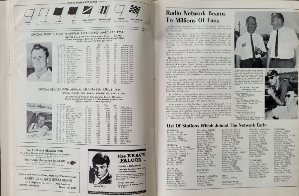 1966 NASCAR Atlanta 500 Program - Radio Network.