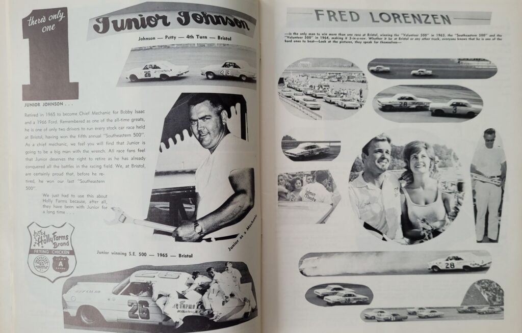 1966 NASCAR Bristol Southeastern 500 Program - Junior Johnson and Fred Lorenzen.