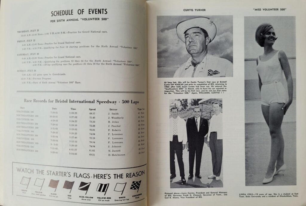 1966 NASCAR Bristol Volunteer 500 Program - Schedule of Events
