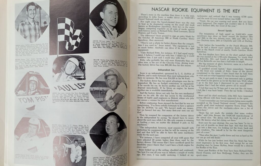 1966 NASCAR North Wilkesboro Wilkes 400 Program - NASCAR Rookie Contenders.