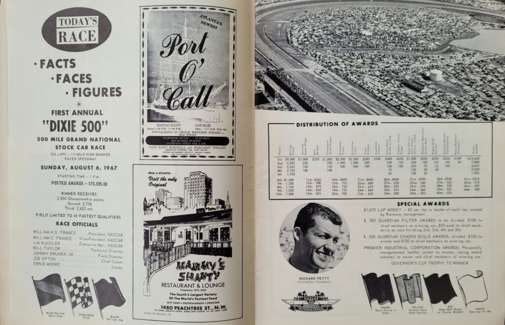 1967 NASCAR Atlanta Dixie 500 Program - Award Distribution.