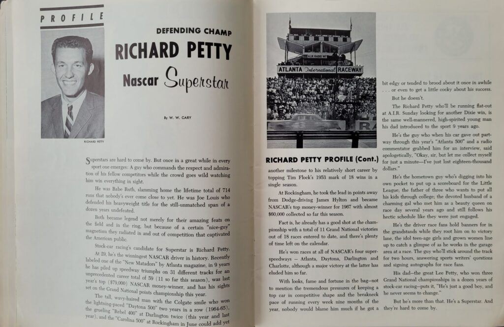 1967 NASCAR Atlanta Dixie 500 Program - Richard Petty.