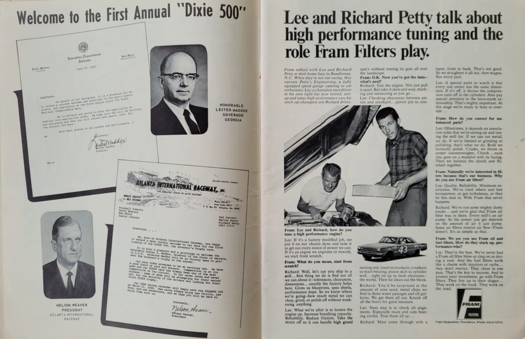 1967 NASCAR Atlanta Dixie 500 Program - Welcome the the Dixie 500.