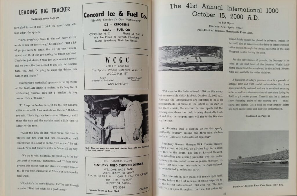 1967 NASCAR Charlotte National 500 Program - Pages 58-59.