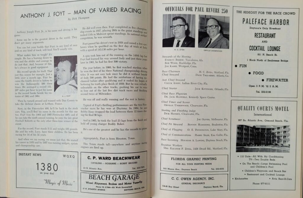 1967 NASCAR Daytona Firecracker 400 Program - A.J. Foyt.