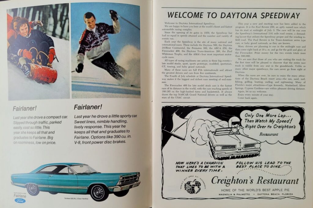 1967 NASCAR Daytona Firecracker 400 Program - Page 1.