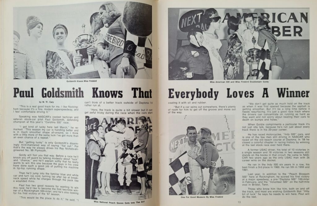 1967 NASCAR North Carolina Motor Speedway Carolina 500 Program - Pages 12-13.
