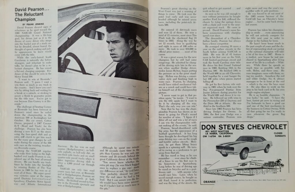 1967 NASCAR Riverside Motor Trend 500 Program - David Pearson.