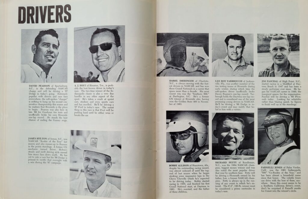 1967 NASCAR Riverside Motor Trend 500 Program - Drivers.
