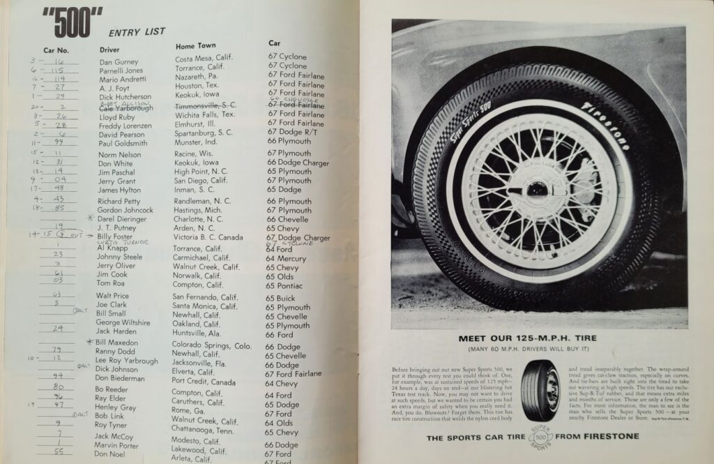 1967 NASCAR Riverside Motor Trend 500 Program - Entry List.