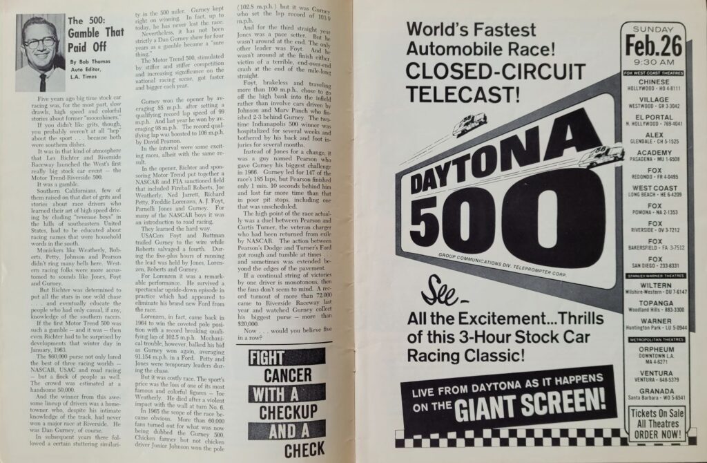 1967 NASCAR Riverside Motor Trend 500 Program - The Gamble That Paid Off.