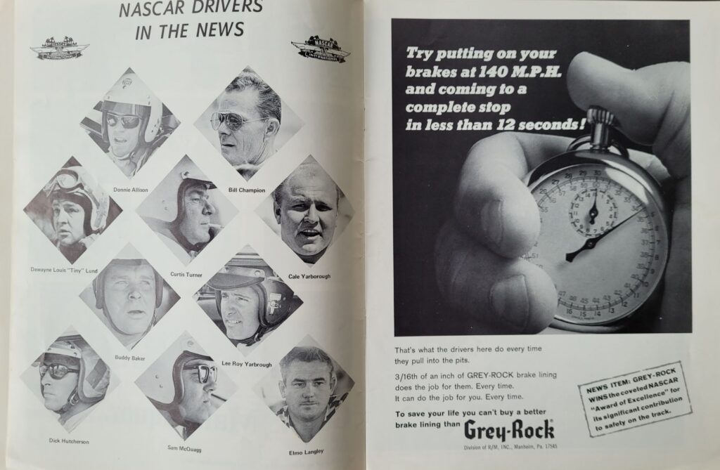 1968 NASCAR Atlanta Dixie 500 Program - NASCAR Drivers.
