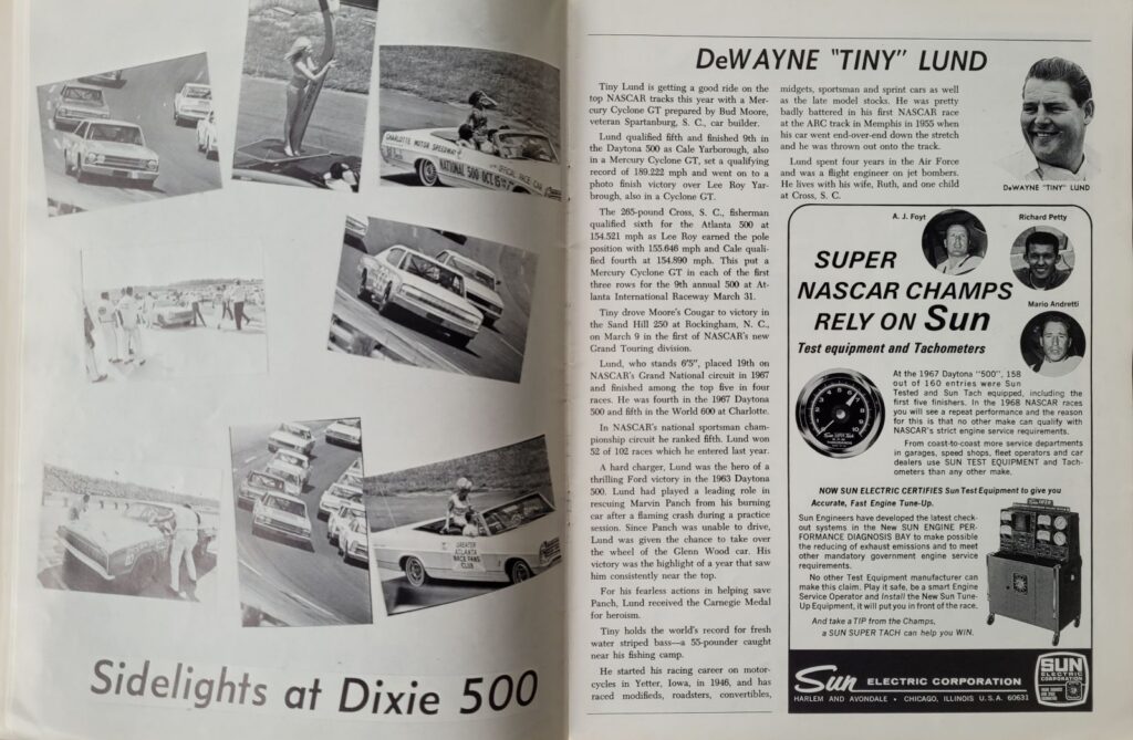 1968 NASCAR Atlanta Dixie 500 Program - Tiny Lund.