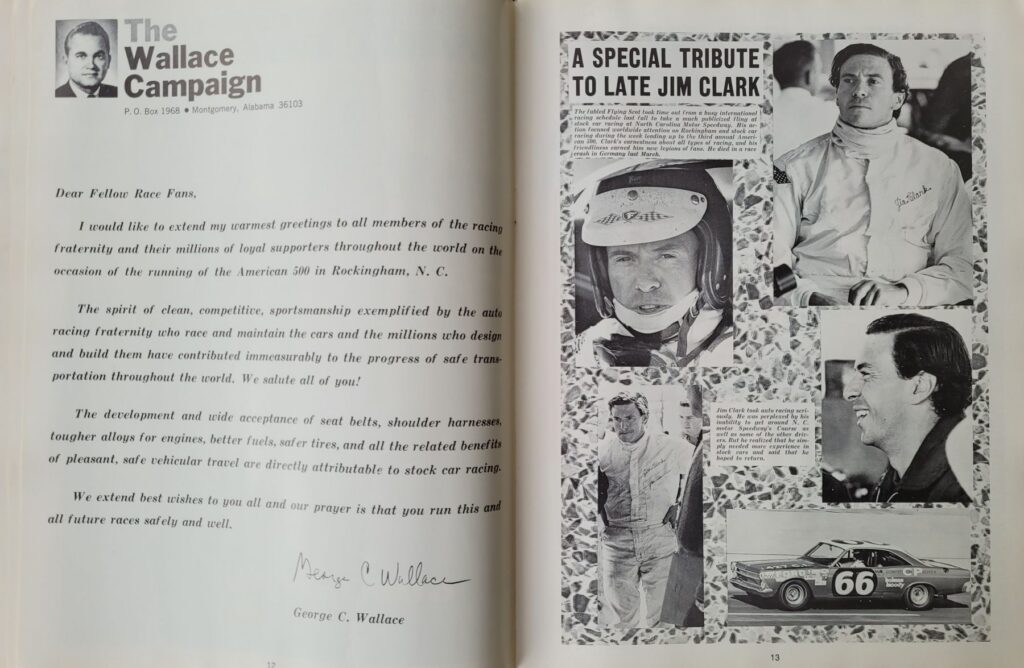 1968 NASCAR North Carolina Motor Speedway American 500 Program - Pages 12-13.