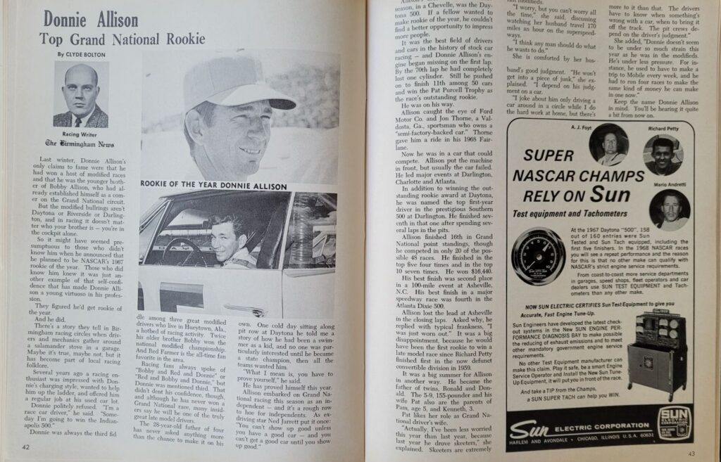 1968 NASCAR Riverside Motor Trend 500 Program - Pages 42-43.