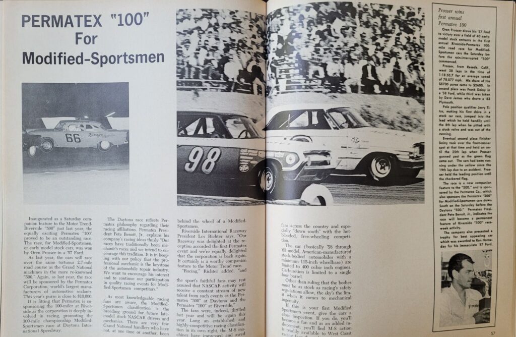 1968 NASCAR Riverside Motor Trend 500 Program - Pages 56-57.
