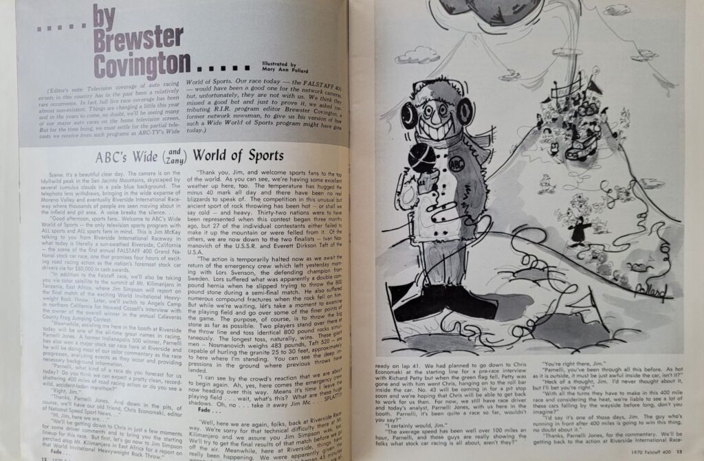 1970 NASCAR Riverside Falstaff 400 Program - Pages 12-13.