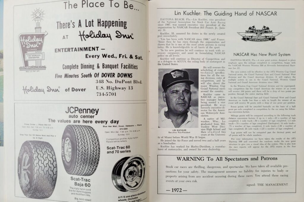1972 NASCAR Delaware 500 Program - Lin Kuchler.