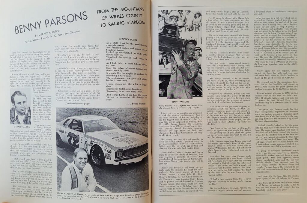 1975 NASCAR Dover Delaware 500 Program - Benny Parsons.