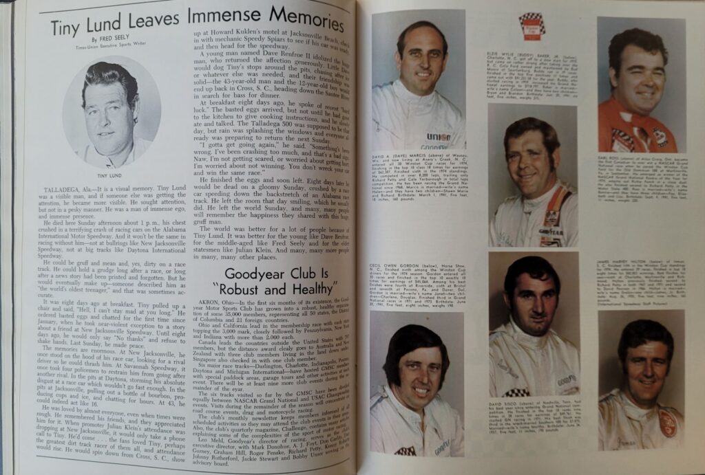 1975 NASCAR Dover Delaware 500 Program - Tiny Lund.