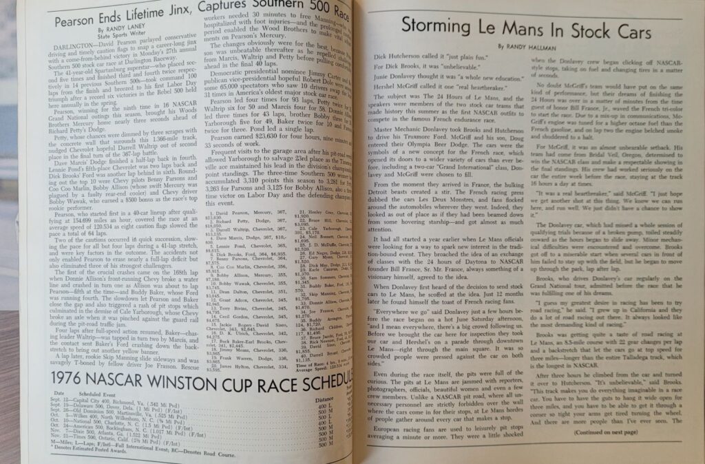 1976 NASCAR Dover Delaware 500 Program - Stock Cars at Le Mans.