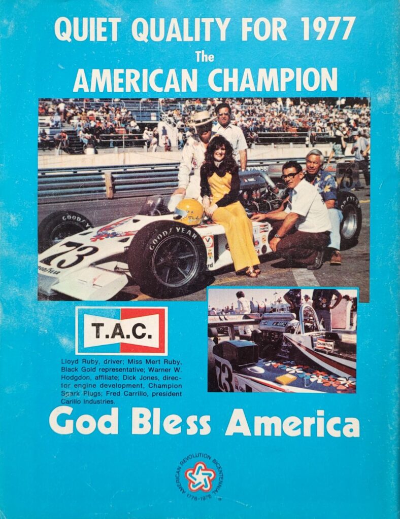 1976 NASCAR Ontario Los Angeles Times 500 Program Back Cover.