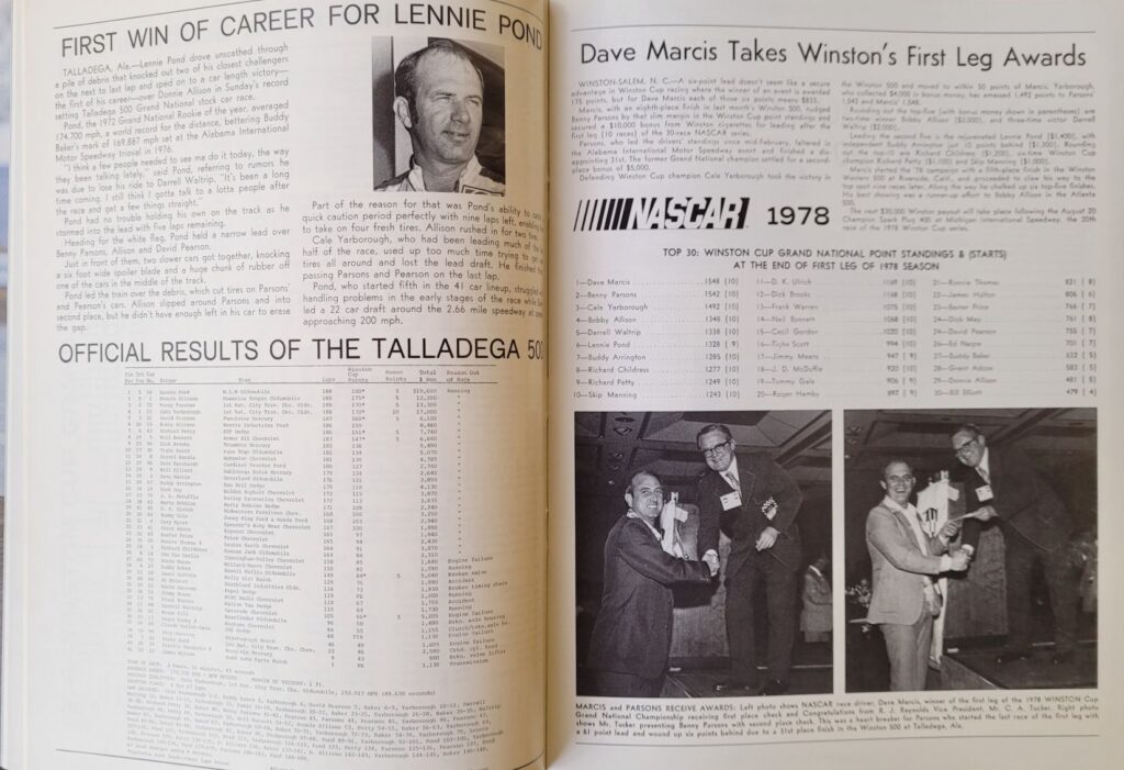 1978 NASCAR Dover Delaware 500 Program - Lennie Pond First Win.