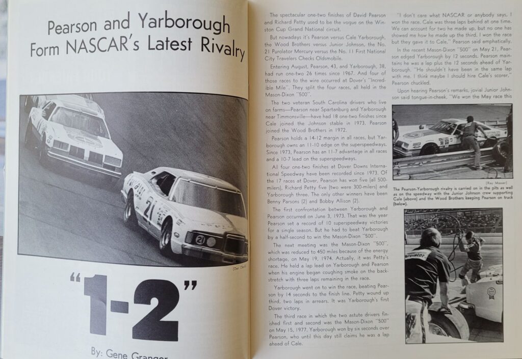 1978 NASCAR Dover Delaware 500 Program - Pearson and Yarborough Rivalry.