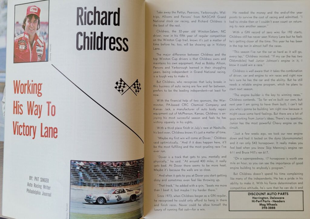 1978 NASCAR Dover Delaware 500 Program - Richard Childress.