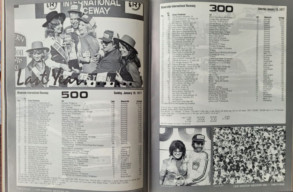 1978 NASCAR Riverside Winston Western 500 Program - Pages 38-39