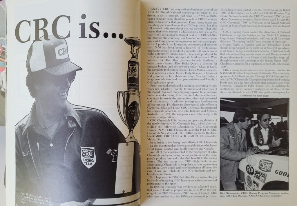 1979 NASCAR Dover CRC Chemicals 500 Program - CRC Chemicals.