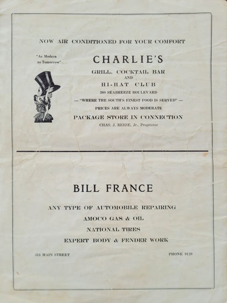 1941 Daytona Mid-Summer Championship Stock Car Program Back Cover