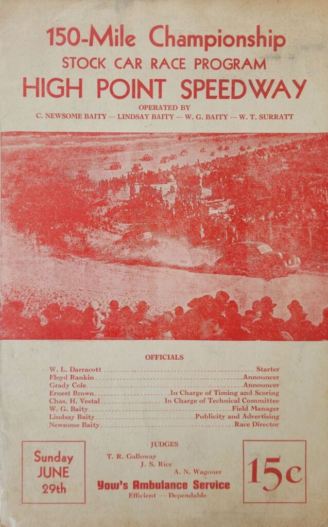 1941 High Point Speedway Stock Car Race Program Front Cover